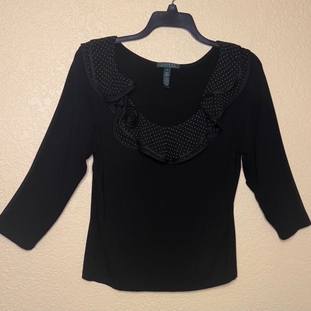 Ralph Lauren Black long sleeve top with ruffled collar